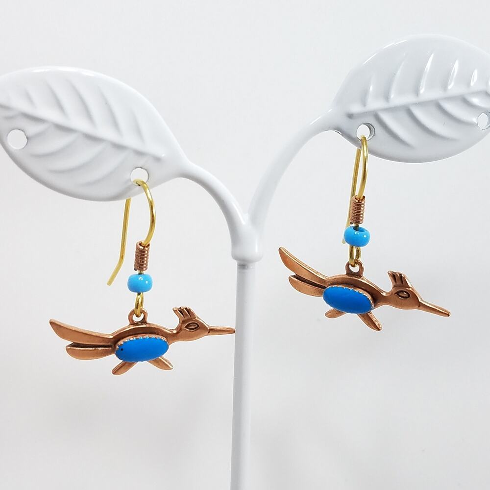 Vintage Roadrunner Solid Copper Earrings, Bells T… - image 2